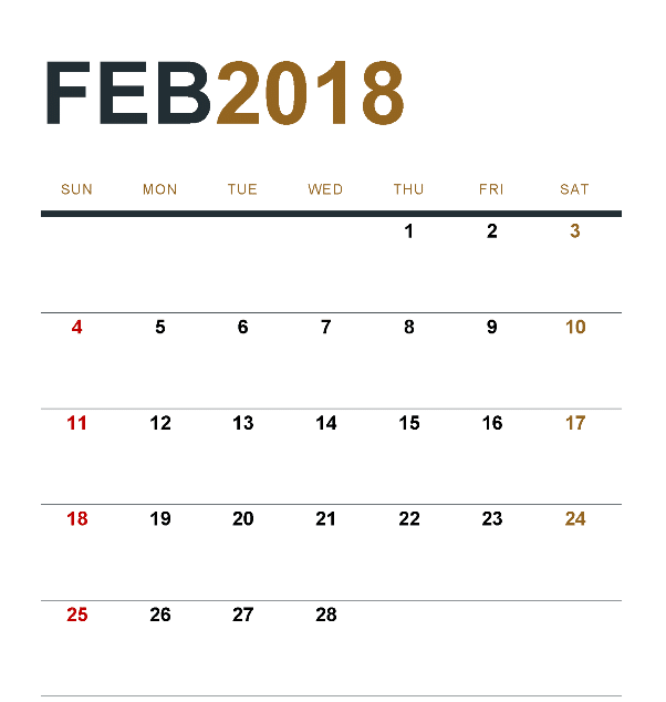 February 2018 Calendar Printables free