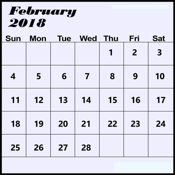 February 2018 Calendar Template excel