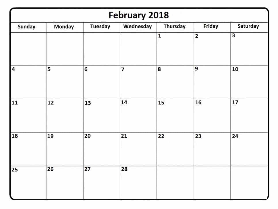  2018 Calendar february pdf