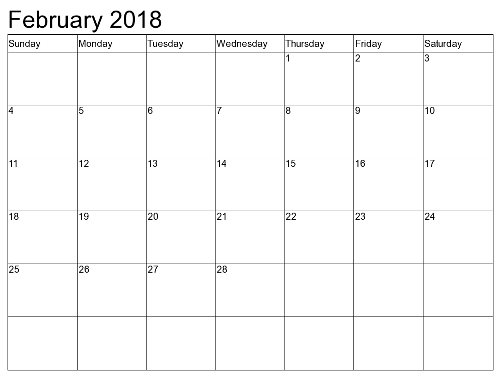 February 2018 Calendar pdf