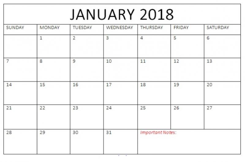 January 2018 Calendar Template