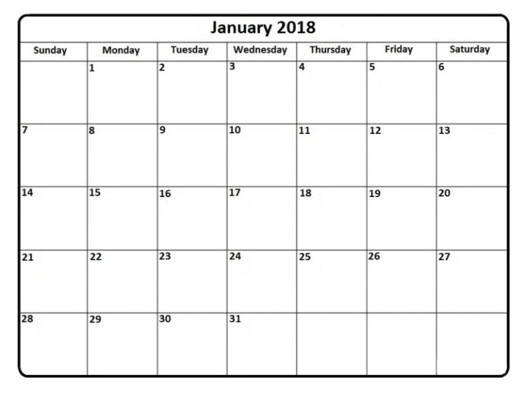 January 2018 Printable Calendar Download | Oppidan Library