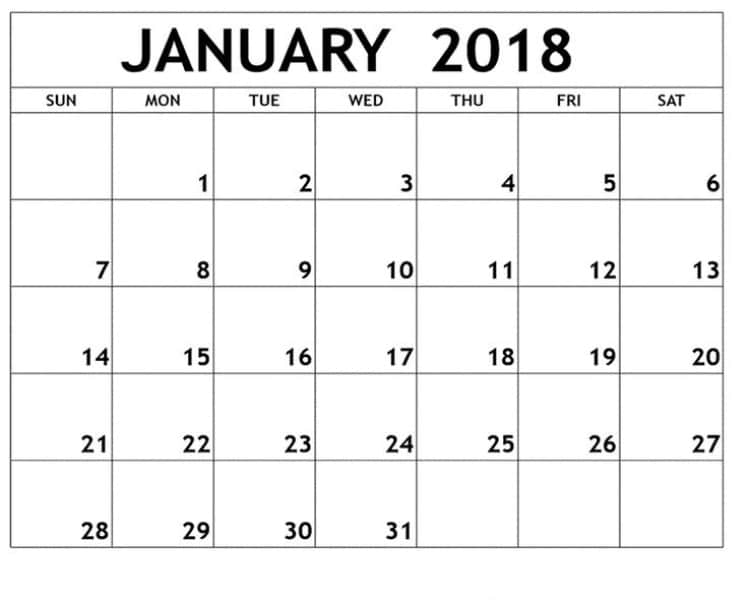 Free January Calendar 2018 Printable Template Download | Oppidan Library