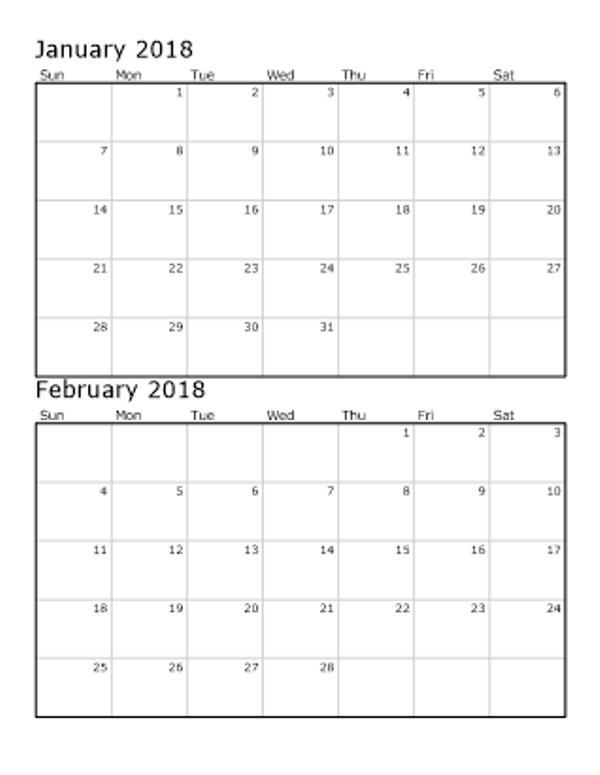 Printable January 2018 Calendar