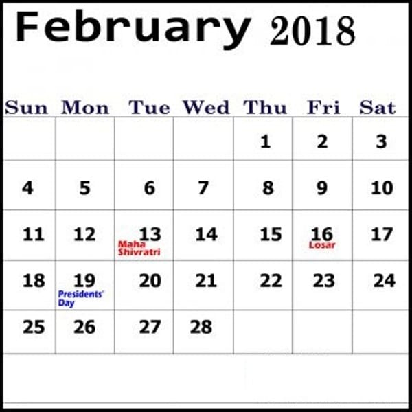 2018 February Calendar Kalnirnay Hindi