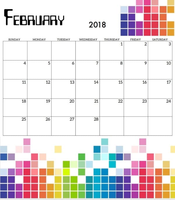 2018 February Calendar Template