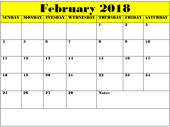 2018 February Calendar free portrait