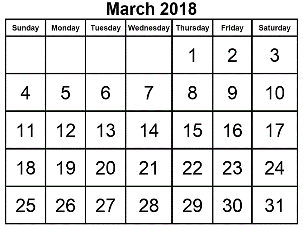 2018 March Calendar Images