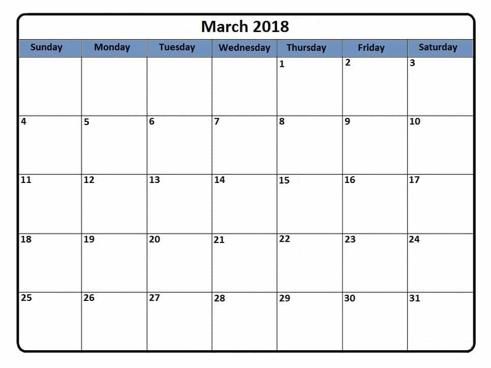 Calendar 2018 March Printable