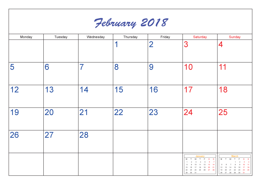 Calendar February 2018 free template