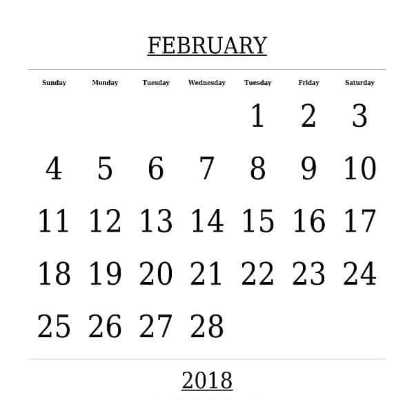 Calendar February 2018 template