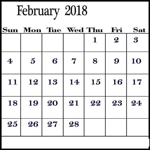 February 2018 Calendar Template