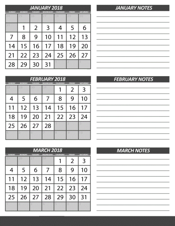 February 2018 March Calendar