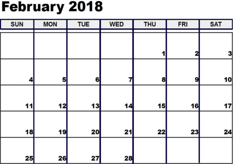 February 2018 Printable Calendar