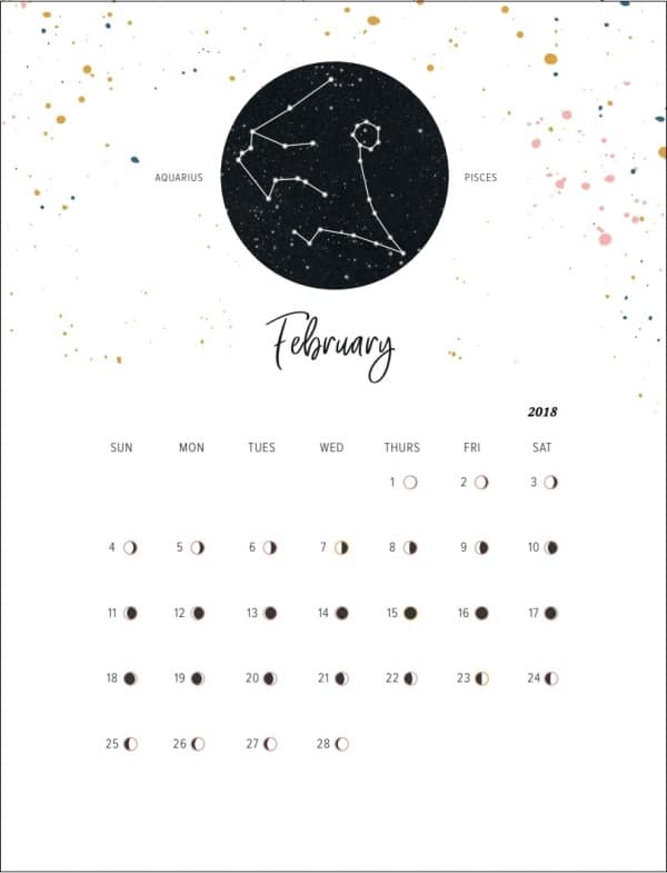 February Calendar 2018 Moon Phases