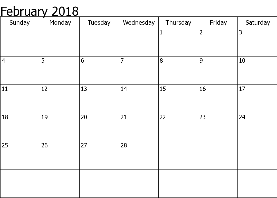 February Calendar 2018 free