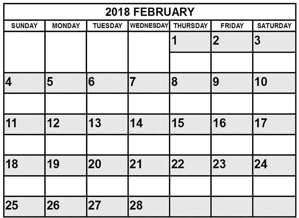 February Calendar 2018 pdf
