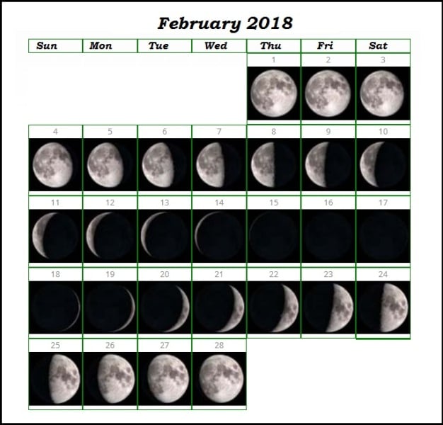 Full Moon February 2018 Calendar