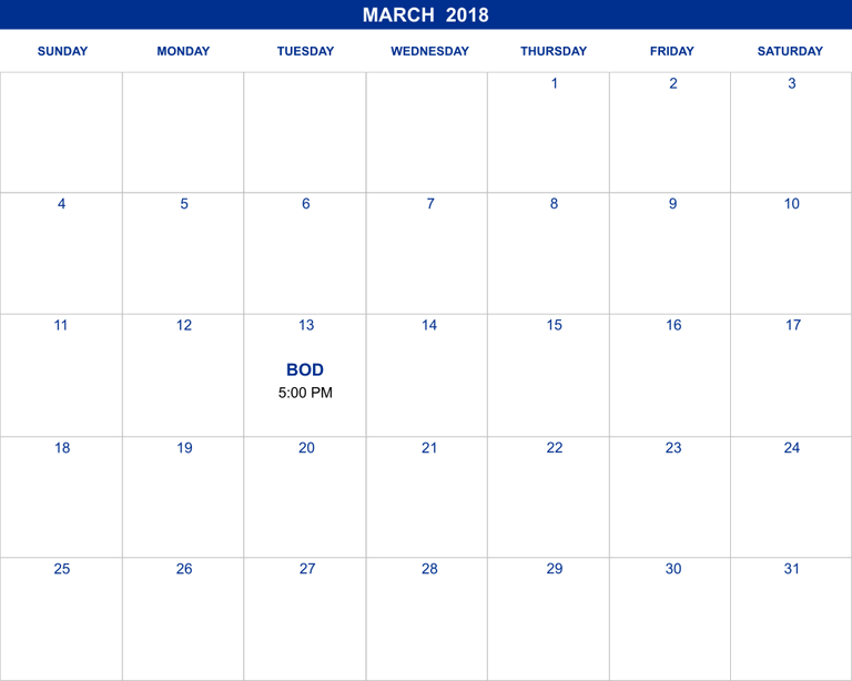 March 2018 Calendar Printable Monthly