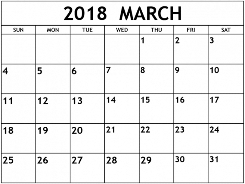 March 2018 Calendar Printable Template