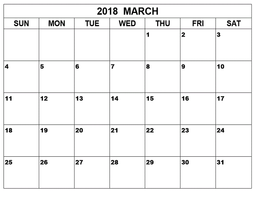 March 2018 Calendar Printable UK
