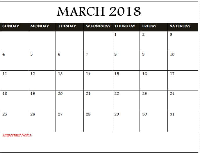 March 2018 Calendar USA