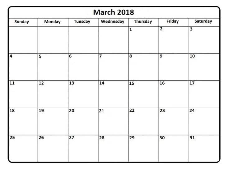 March 2018 Calendar USA