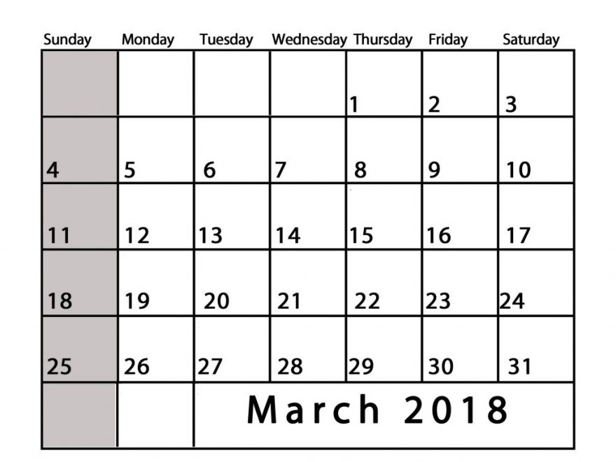 March 2018 Calendar Word