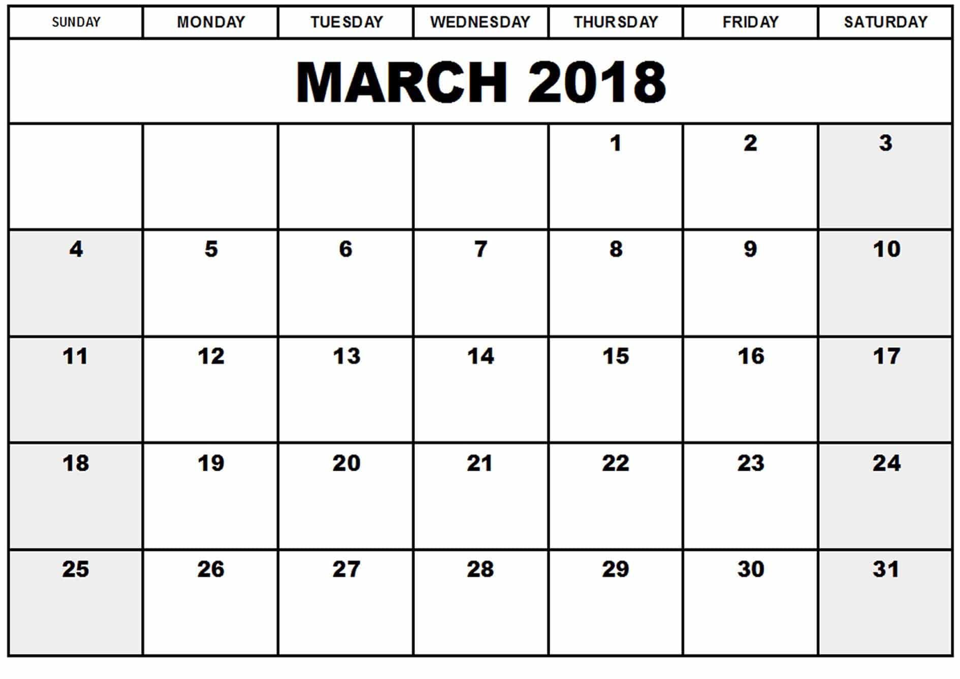 March 2018 Cute Calendar