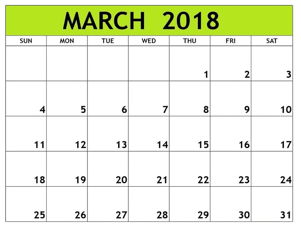 March 2018 Printable Calendar Canada