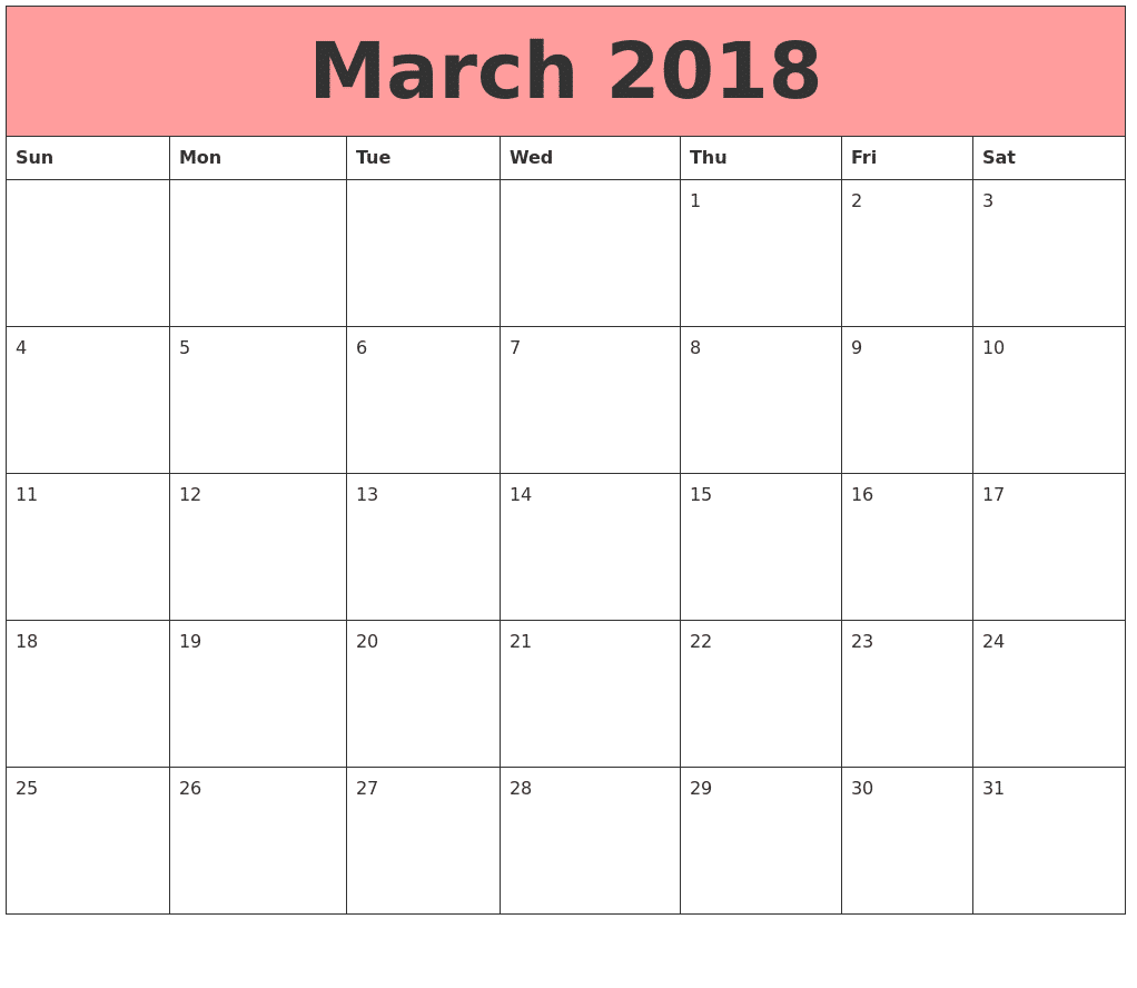 March 2018 Printable Calendar