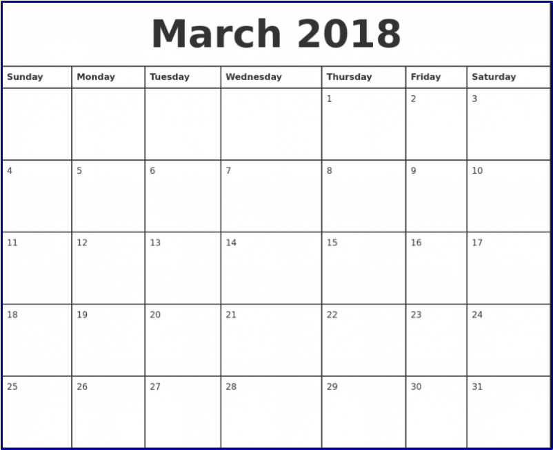 March Calendar 2018 Printable Template