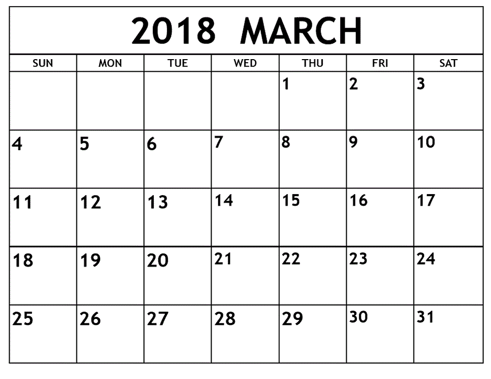March Calendar 2018