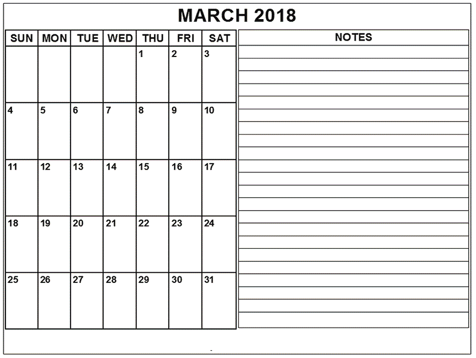 Printable Calendar 2018 March