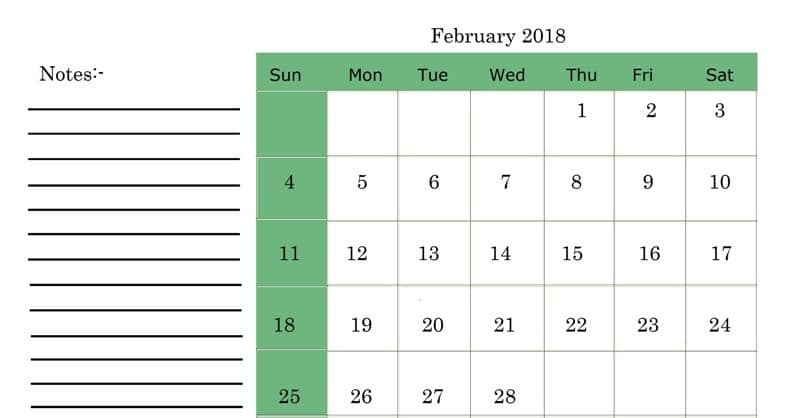 Printable Calendar February 2018 free download