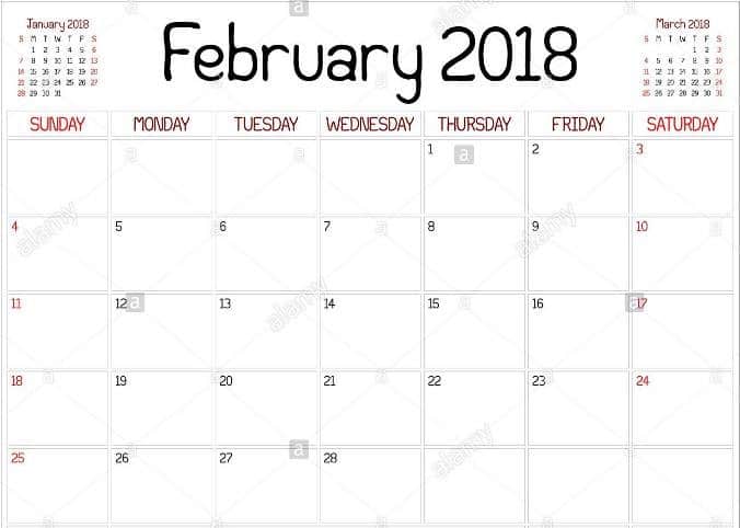 Printable Calendar February 2018