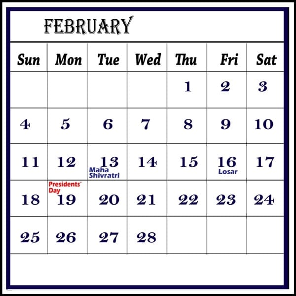 Printable Calendar February 2018 templates