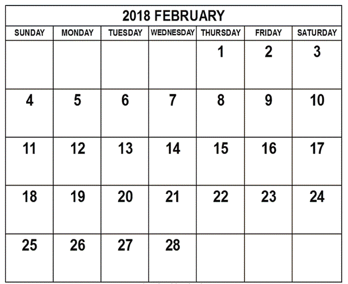 Printable February 2018 Calendar template