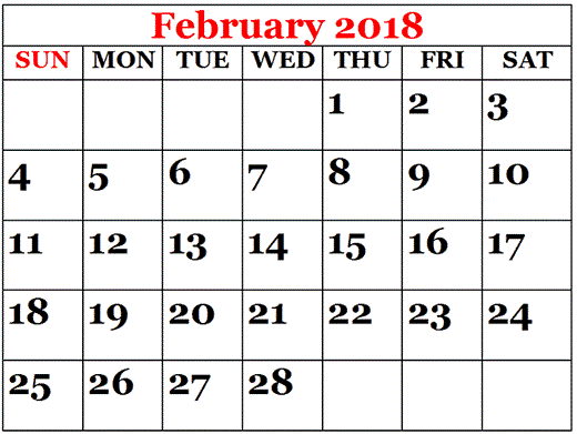 Printable February 2018 Calendar free quotes