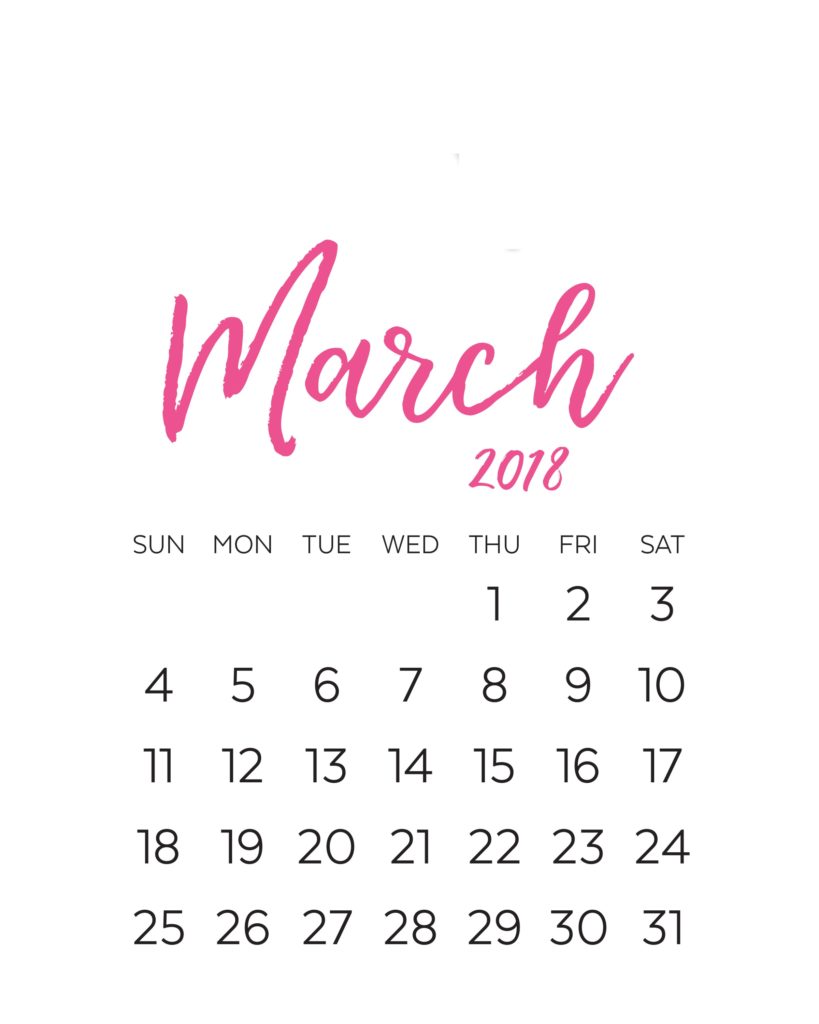 March 2018 Printable Calendar Free Pdf, Word, Excel | Oppidan Library