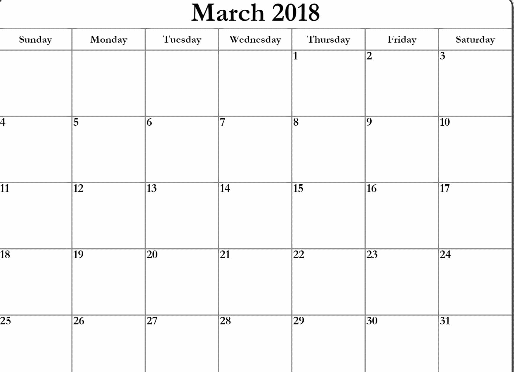 Printable March 2018 Calendar