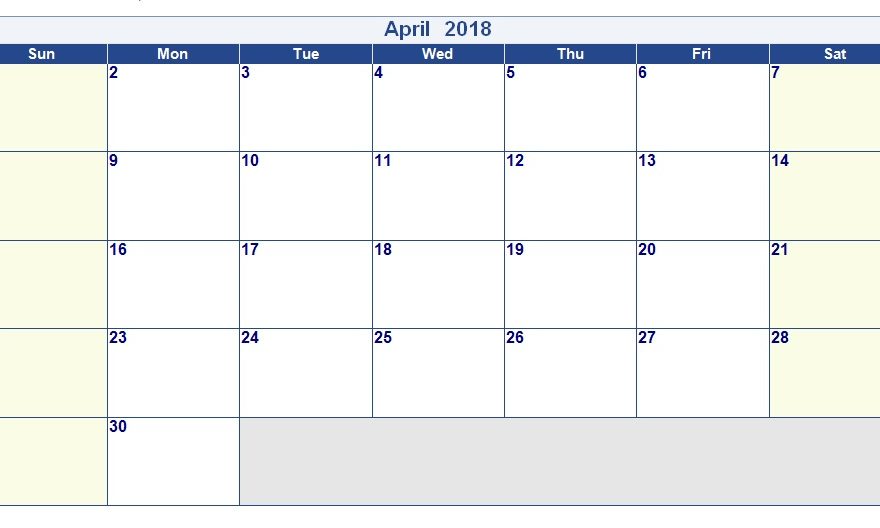 April 2018 Calendar