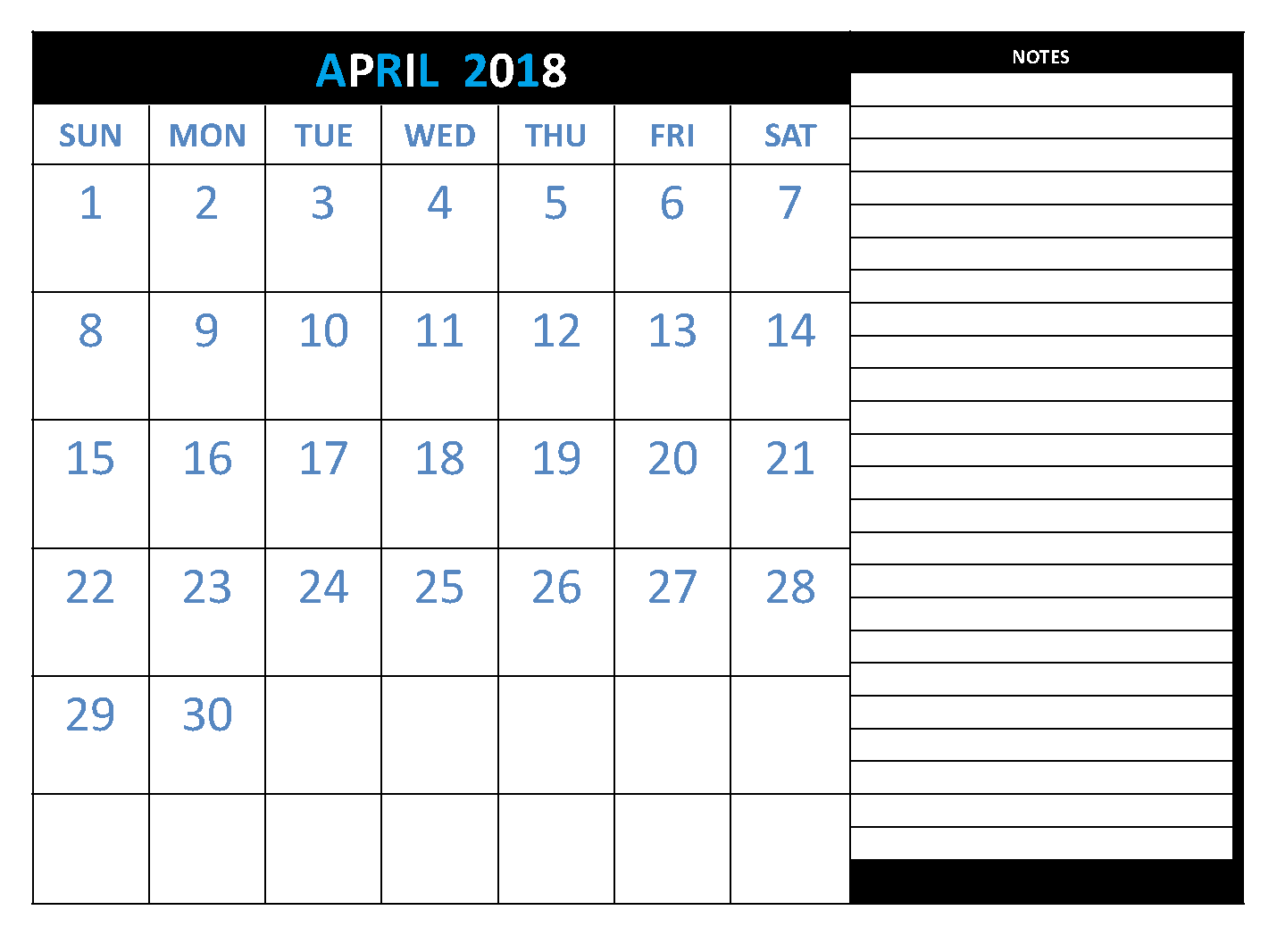 April 2018 Calendar