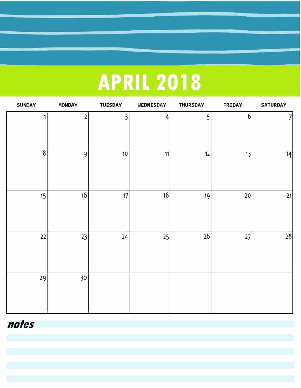 2018 April Calendar