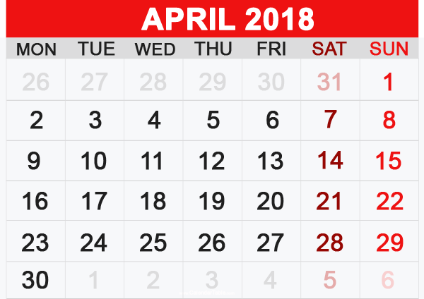 April 2018 Calendar Template