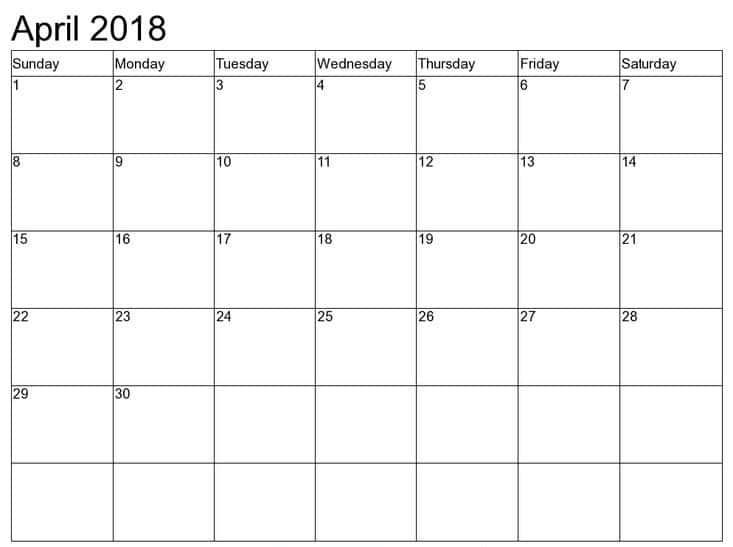 April 2018 Calendar With Holidays