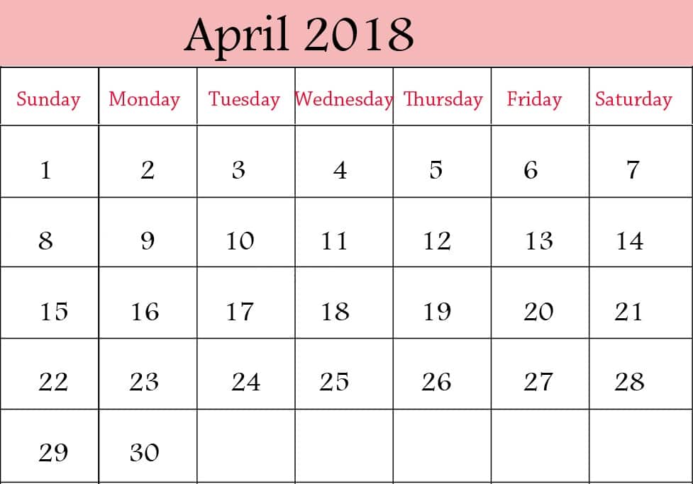 2018 April Calendar