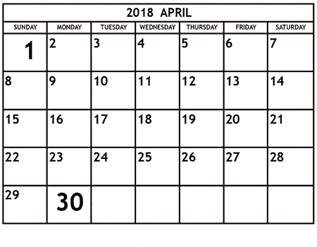 April Calendar 2018