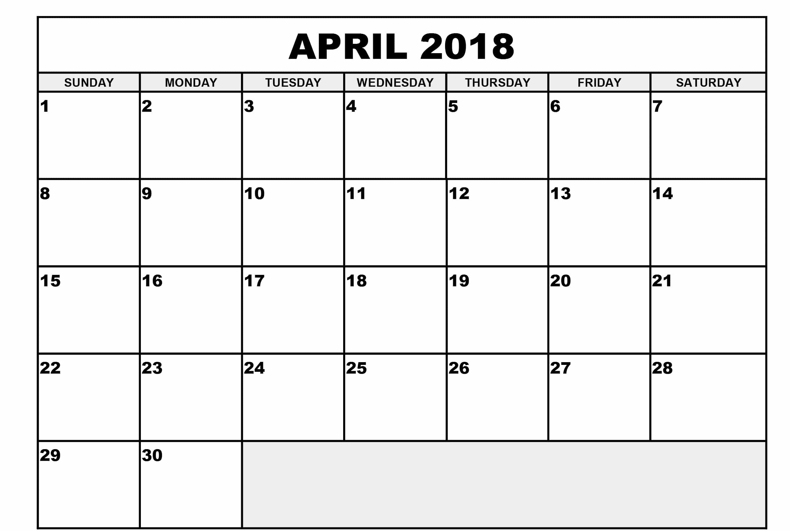 April 2018 Calendar Printable 