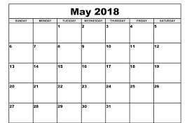 2018 May Calendar With Holidays